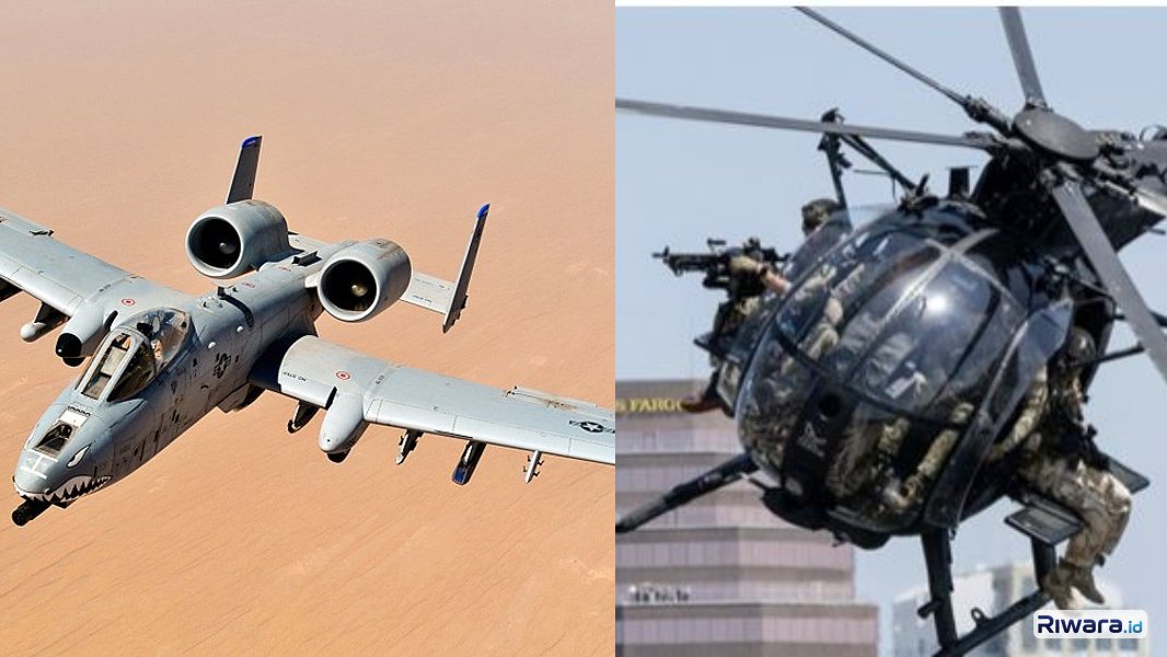 Dua dari banyak alutsista Amerika Serikat yang rontok dalam perang melawan Iran. Pesawat A-10 Thunderbolt II dan helikopter serbu MH-6 Little Bird